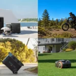 Estação de energia portátil e bicicleta elétrica em exposição