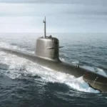 Interior de um submarino moderno com sistemas de energia avançados